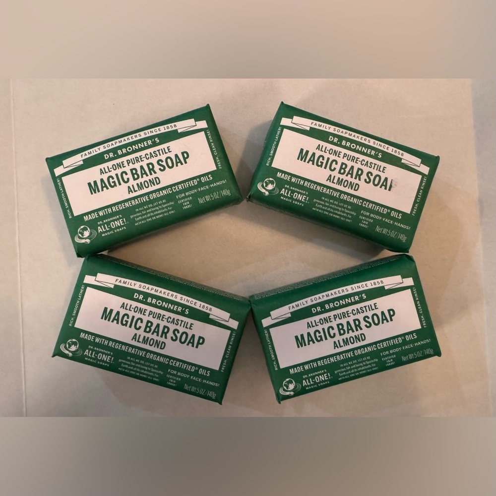 4 Dr. Bronner's Magic Bar Soap - Almond - Pure-Castile Soap - 5 oz each